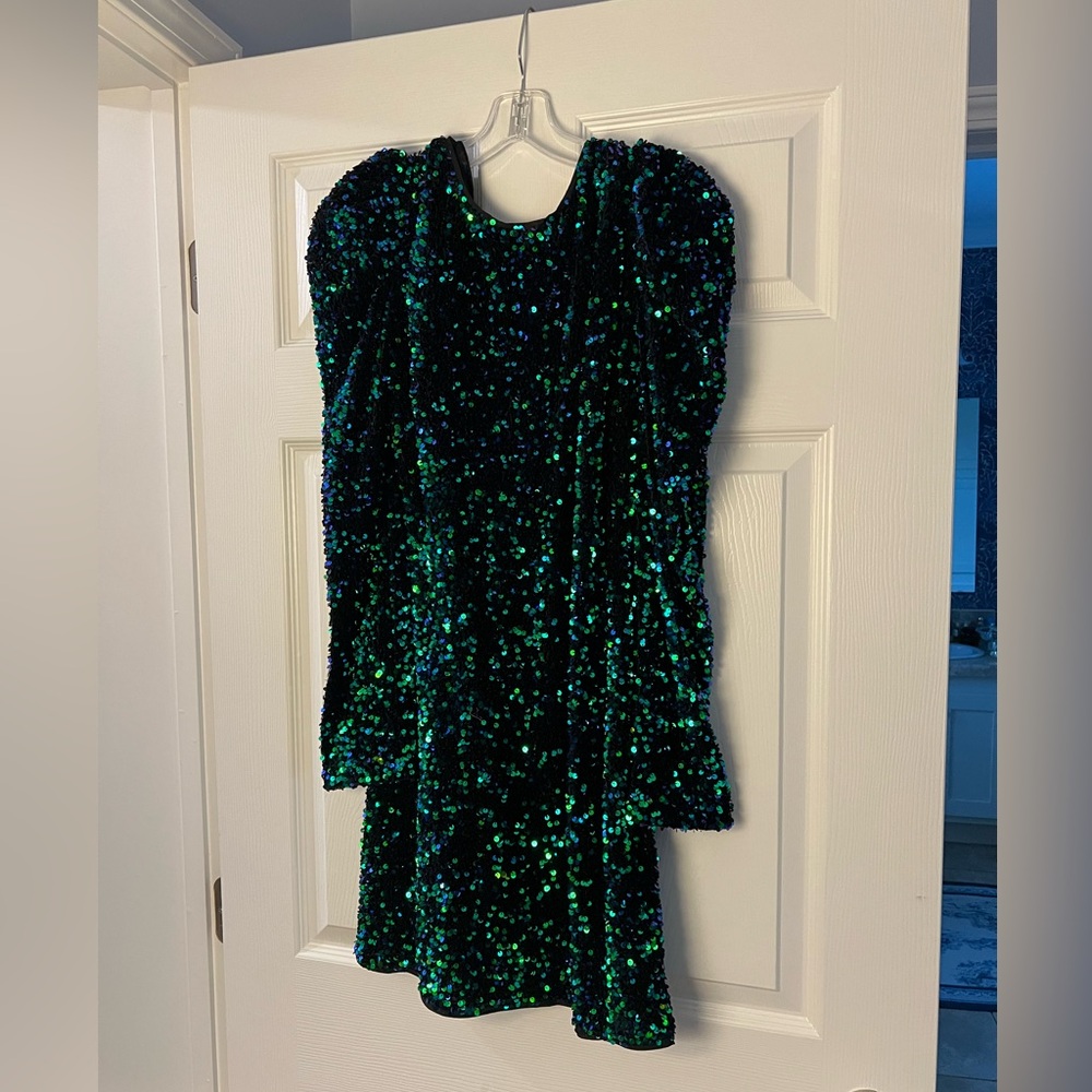 NWT Sequin velvet tie back long sleeved body con mini dress